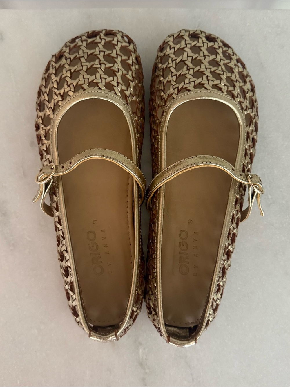 Origo Gold Woven Ballerina Mary Jane by Anya leather barefoot shoes 9 - Picture 2 of 7